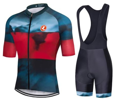 UGLY FROG HuDuanT Hombres Jersey Azul/Azul Verde + Pantalones Cortos Mangas Cortas de Ciclismo Ropa Maillot Transpirable para Deportes al Aire Libre