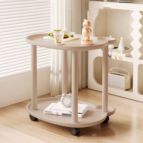 Smalt rullande sidobord med hjul 2 förvaringsfack mångsidigt mellanmålsbord för vardagsrum och sovrum snyggt kaki slutbord och TV-brickbord