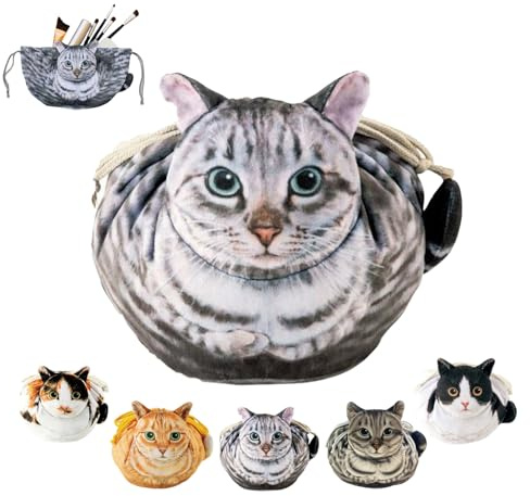 Large Drawstring Makeup Bag, Cute Cat Theme Travel Organizer, Cosmetic Toiletry Storage Pouch for Women, Portable Lay Flat Makeup Bag Gifts for Cat Lovers (Multicolor-C)