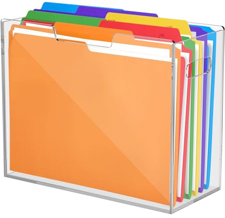 WAMEITF Acrylic File Holder with Handles, 31x14x25cm, Portable Acrylic Hanging File Holder, Clear Box for Office, Home, School Book Storage Rack