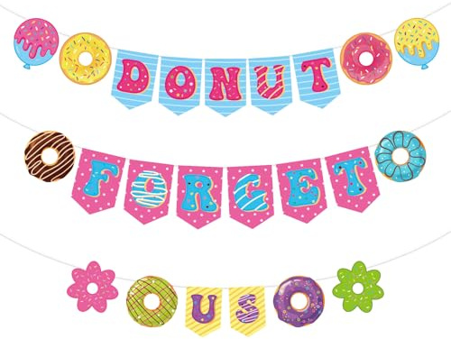 Donut Forget Us Partydekorationer, Förupphängda Färgglada Donut-Tema Partyfavoriter Avskedsbanderoll Avskedsfester Bakgrund för Går Bort Pensionering Avskedsfester Tillbehör