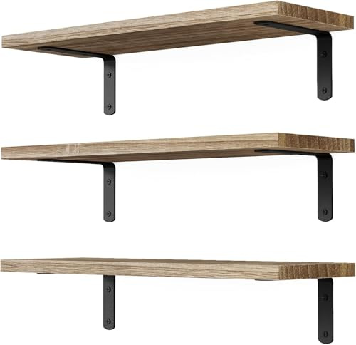 DIRXVMC Floating Shelves, 3 Sets Wall Shelves, Wooden Floating Shelves for Wall Décor, Wall Mounted Floating Bathroom Shelf for Storage, Floating Book Shelf for Bedroom, Living Room (3, Rustic Brown)