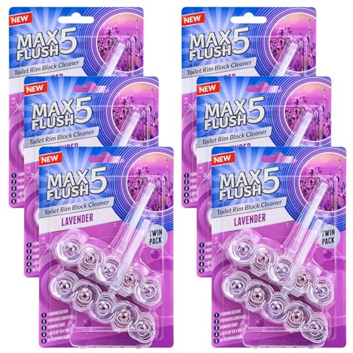 LIVHOME Toilet Rim Block Cleaner, Forest Pine, Citrus Sparkle, Lavender, Tropical Blossom and Ocean Spray Scents, Clear Water Formula, Anti-Limescale Protection (12 Pack, Lavender)