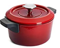 Woll Iron Gusseisen Topf mit Deckel und Silikongriffen - Induktiv -, Ø 20 cm - Brotbacktopf - Schmortopf - Geeignet für alle Herdarten, Eisenguss, backofenfest bis zu 250°, rot