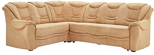 Cavadore Ecksofa Bansa mit Federkern / Polstercouch im klassischen Design / 265 x 94 x 215 / Mikrofaser Hellbraun