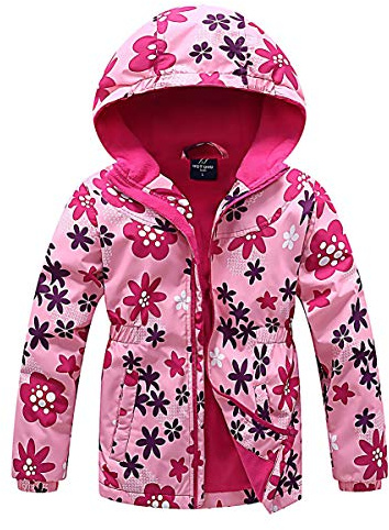 SXSHUN Barn flickor softshell jacka med fleecefoder övergångsjacka tryck vandringsjacka utomhusjacka varm vindtät andas vår höst, blommor, 104-110