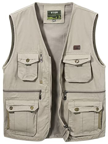 Oralidera Gilet Sportivo da Uomo Giubbino Senza Maniche con Multitasche Gilet da Pesca Fotografi Gilet da Lavoro Giacca da Caccia Campeggio, Beige, M