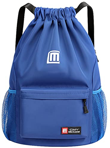 Eucomir Sacca Sportiva Palestra, Sacchetto Sportivo Con Tasche In Rete, Borsa Da Palestra In Nylon Impermeabile Con Coulisse Coulisse Con Cerniera Esterna,Blu