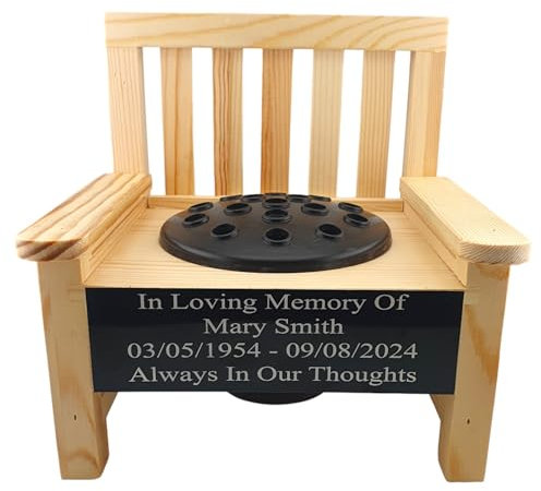 1stclassgifts Personalised Engraved Wooden Memorial Bench With Integrated Flower Pot Perfect For Garden Grave Marker (Black Plate)