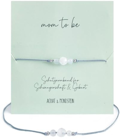 Glücksarmband für werdende Mütter mom-to-be, Geschenk zur Schwangerschaft, Geschenk zur Geburt, Handmade Mondstein Armband mit Achat, Armband Damen, Mitbringsel Schwangere, Kraftgeber Präsent