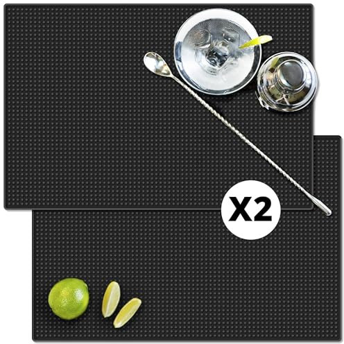 Bar Mats for Countertop Heavy Duty 2 Pack – 18x12 Non-Slip Rubber Bartender & Spill Mat for Home Bar, Bartending & Coffee Stations