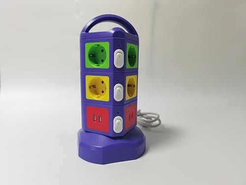 SOOPII Multipresa Verticale a 10 prese (Tipo F) 4000 W/16 A, con 2 USB e 2 PD con protezione da sovratensione, spina multipla con interruttore per ufficio, casa, cucina, cavo di prolunga da 2 m,giallo