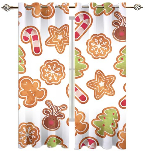 Cortinas Salon Dormitorio Moderno 2 Piezas 3D Ilustración De Galletas Con Temática Navideña Patrón Cortinas Ventana Opacas Termicas Aislantes Frio Y Calor, Habitacion Juvenil Con Ojales 200X214Cm