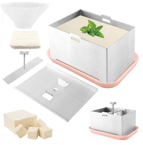 Prensa de tofu, prensa de tofu de acero inoxidable con toalla prensadora y bandeja de goteo, kit para hacer tofus casero/textura mejorada de sabor a tofus, versátil para paneer y prensa de queso