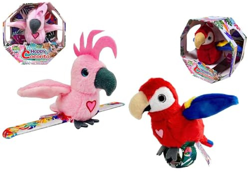 YesToys Happy Cocorito Rosso o Rosa – Peluche parlante interattivo con suoni, canzoni e ali che si muovono – Pappagallo peluche con bracciale a scatto, per bambini 3+