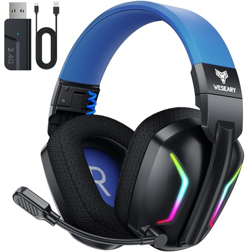WESEARY WG1 Casque Gaming sans Fil, 2,4 GHz Casque Bluetooth sans Fil avec Micro pour PS5, PS4, PC, Switch, Mac, Mobile, Casque Gaming Pliable avec Son Stéréo et Éclairage LED, Batterie de 50h