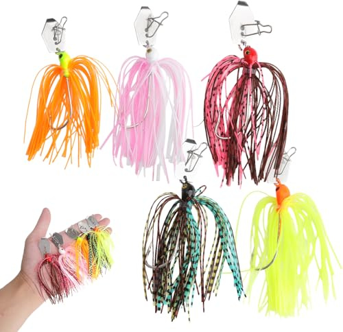 TMZELOA Spinnerbait Chatterbait Gädda 5 stycken - 3D konstgjort lockbete realistiska ögon, färgglad silikonkjol och vass krok - gömsabborre abborre för fiske köttätare flod sjö