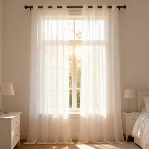 XUEQXUE Tenda Trasparente 60 x 110 cm Leggero Morbido Moderno Traspiranti e Facili, Morbide, Ideali Tende Voile Semi Trasparenti per Soggiorno Camera Balcone Finestra e Cucina, Bianco