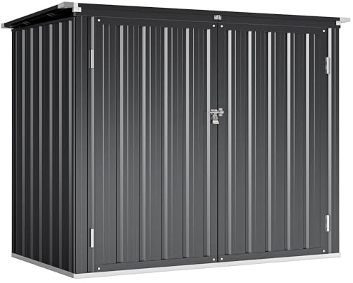 Outsunny Cache Poubelle Extérieur 1,2 m², 150x80x117cm, Abri de Jardin en Acier Galvanisé pour 2 Poubelles, Double Porte à Serrures, Couvercle Relevable à Charnière, Rangement pour Vélo, Outils