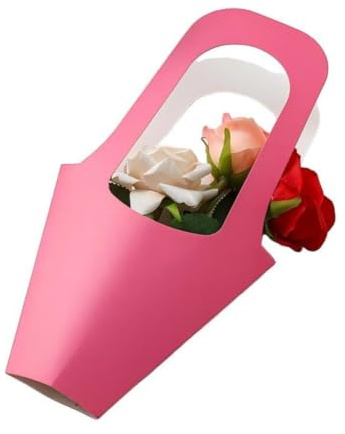 Bolsas de papel kraft para ramos de flores con asas, paquete plano, transportadores de regalos florales para rosas, arreglos florales, bodas, fiestas y regalos de bricolaje (morado, 35 x 7,5 cm)