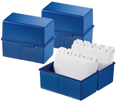 HAN Karteibox DIN A8 quer – innovatives, attraktives Design für 200 Karteikarten mit Stahlscharnier und Schnappverschluss, mit A-Z Register, blau, 978-14, 6 STÜCK