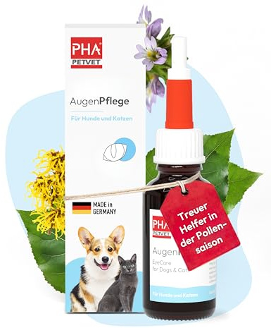PHA AugenPflege Hund & Katze - Augentropfen zur sanften Reinigung & Pflege empfindlicher Augen, gegen Tränenflecken, Verkrustungen, Kratzen & Reizungen, Augenreiniger, Alternative zu Augensalbe