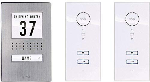m-e modern-electronics ADV 112 WW 41139 - Impianto citofono con cavo, 1 casa di famiglia, in acciaio inox, colore: Bianco