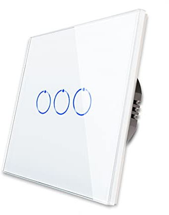 CNBINGO Touch Triple Light Switch with White Glass Wall Plate, Backlight