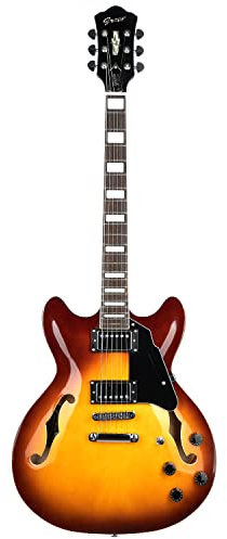 Grote Full Scale Electric Guitar Semi-Hollow Body Guitar Stainless Steel Frets (Vintage Sunburst)
