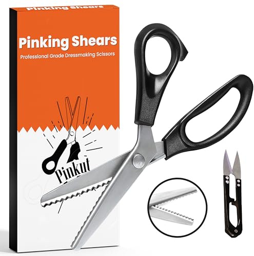 Pinkut Pinking Shears for Fabric Cutting with Comfortable Handles - Serrated Scissors - Sharp Stainless Steel - 9 inch Zig Zag Scissors for Dressmaking, Sewing, Paper & Crafting with Thread Cutter