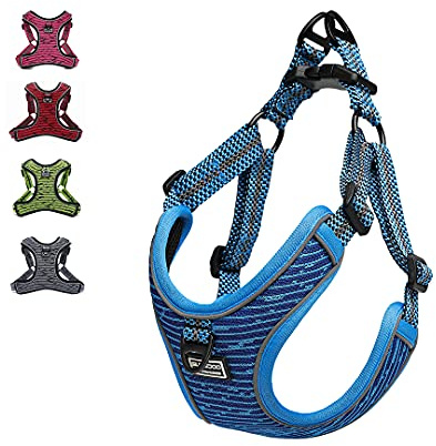 Suredoo Arnés Perro Reflectante Ajustable, Arnés Antitirones Suave Acolchado Cómodo Transpirable Arnés Chaleco para Cachorros Perros Pequeños Mediano (L, Azul)