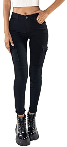 Nina Carter S353 Cargobyxor skinny fit jeans cargojeans stretchjeans använda look, Svart (S353), S