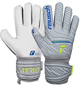 Reusch Attrakt Grip Finger Support Flexible Unisex Torwarthandschuhe Herren Frauen für Erwachsene mit Fingerprotektion geeignet für alle Spielfeldoberflächen und jedes Wetter, grau-gelb, 11