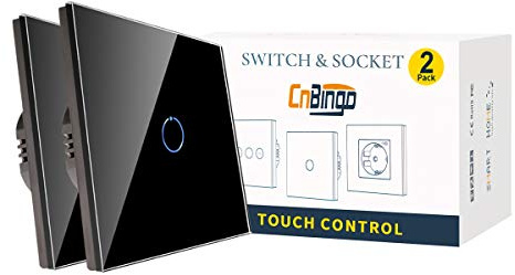 CNBINGO 2-pack dimmer strömbrytare för LED-lampor - touchströmbrytare infälld - dimmer enkel i svart - väggströmbrytare med glaspanel och statusLED
