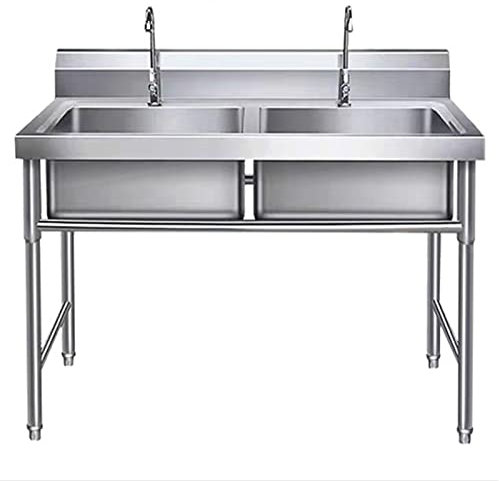Fregadero De Acero Inoxidable Industrial, Fregadero De Cocina 2 Senos Fregadero Cocina Comercial Grande, Fregadero De Servicio Independiente Con Escurridor, Para Garaje, Cocina, Lavander