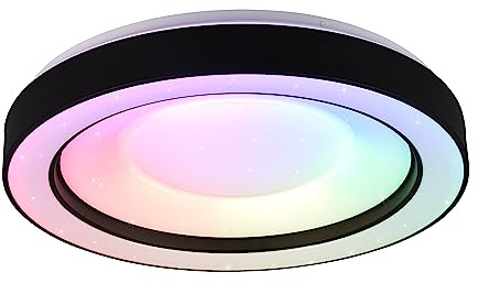 Reality, Plafón, Arco incl. 1 x LED,SMD,22,0 Watt,2700-6000K,2500 Lm. Cuerpo: Plástico, estera negra Ø:49,0cm, A:8,0cm Mando a distancia,Regulador integrado,Color de luz infinitamente var