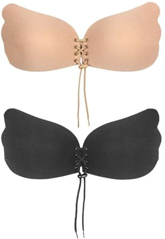AYNKH Invisible Bretelles Femmes sans Dos Soutien - Gorge 2 Pièces Cordon Réutilisable Peau Pro Collant Silicone Rembourrage Party Bar Mariage Plage Usure Quotidienne (D Cup)