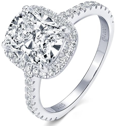 EONFUN 4CT Cushion Cut Moissanite Engagement Halo Rings for Women D Color VVS1 925 Sterling Silver Ring Gift for Wedding Anniversary Promise Ring (Ring Size 5)