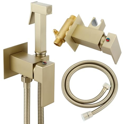 Asyas Brushed Gold Concealed Warm Water Bidet Sprayer Kit Set for Toilet