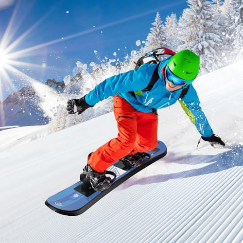 Washranp Single Ride Snowboard, Kinder-Snowboards mit ultraglatter Unterseite und Ratschenbindungen, Kunststoff-Snowboard für Anfänger, Blau
