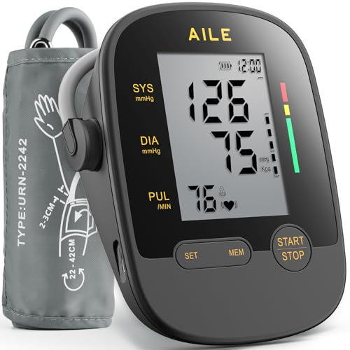 AILE X1 Blood-Pressure Monitor UK: BP Machine Upper Arm for Home Use with Adjustable Large Cuff(22-42cm) - 2 * 99 Memory CE Approved Heart Rate Monitors