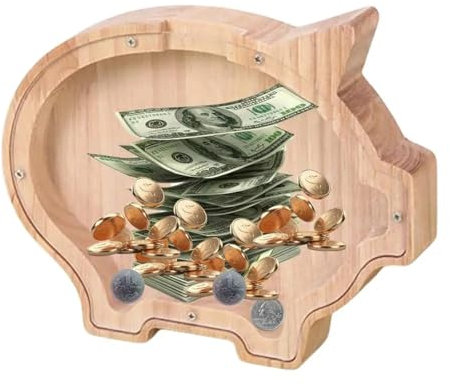 Holz Spardose für Kinder, Durchsichtiges Kleinschwein Sparschwein, Tierkasse, Gelddose, Piggy Bank Sparbüchse für Geburtstag Geschenk Deko Wohnzimmer