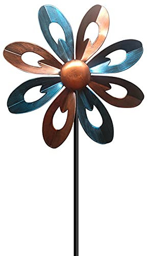 Hilanderos de Viento para Jardín, Estaca de Metal para Exteriores, Molinos de Viento para Jardín, Molinos de Viento, Escultura de Viento Cinético Premium, Molino de Viento de Metal para Patio(Azul)