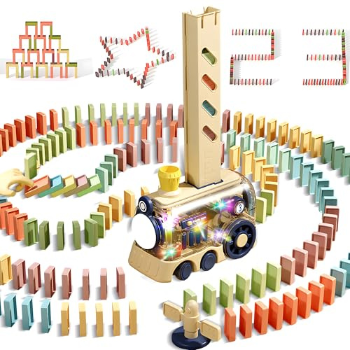 Domino Train Toy Kids Games 80Pcs Automatic Dominoes Building Set STEM Montessori Stacking Toys for 4+ Year Old Boys Girls Autistic, Toy Gifts for Birthday