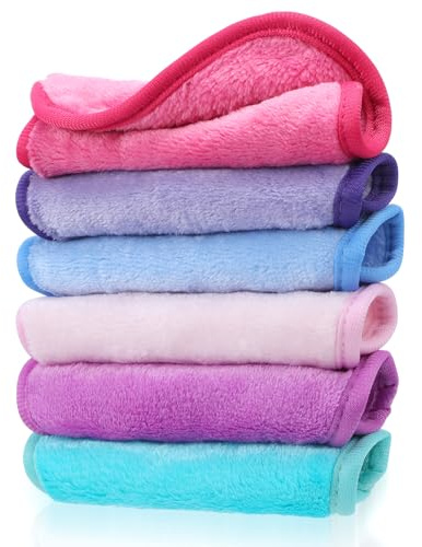 Amabro Reusable Makeup Remover Cloths Soft Microfiber Face Cleansing Cloth Fast Drying WashclothFace Towel For Sensitive Skin Daily Travel Eye Skincare(6 Colors)
