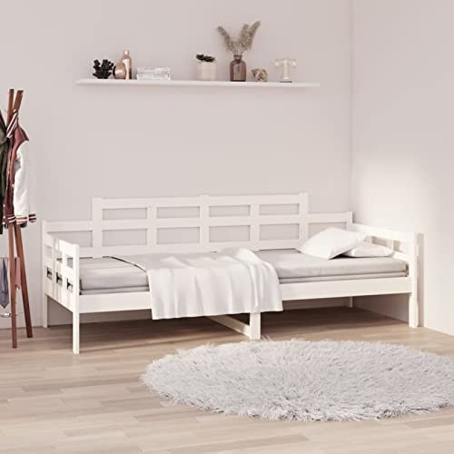 LAPOOH Dagssäng, vit massiv trätall 80 x 200 cm, dagbädd, gästsängram, platsbesparande dagbädd, gästbädd-820333