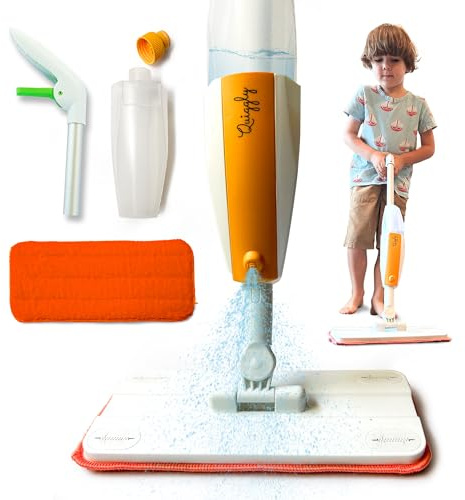Quiggly Toy Spray Mop for Kids - Toddler Cleaning Set with Real Water Sprayer - Montessori Cleaning Set Mini Sweeper - Educational and Fun Kids Mop - Squeeze and Spray