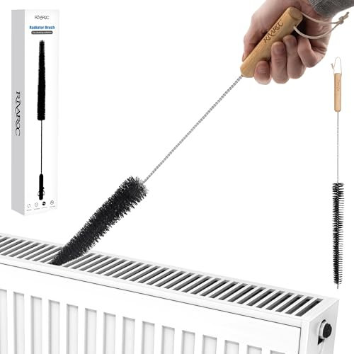 Rivaroc Brosse de nettoyage pour radiateur, 70 cm, plumeau flexible, manche en bois, outil multifonction pour peluches et appareils électroménagers
