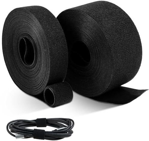2 rullar 10 m långt kardborreband, 2,5 cm + 5 cm bred, självhäftande kardborrebandsrulle på båda sidor från Nearockle, återförslutningsbart kardborrband för att organisera kablar, slangar och mer