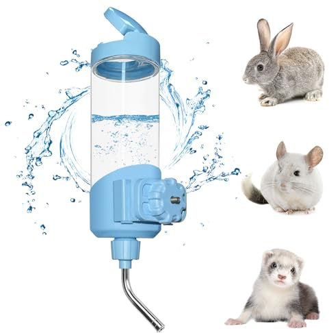Vannon Top Fill Small Animal Water Dispenser for Cage, 23oz Auto Feeding Crate Water Bottle for Rabbit, Chinchilla, Ferret, Guinea Pig, Squirrel, Hedgehog, Pet Nozzle Diameter: 10mm, BPA Free, Blue